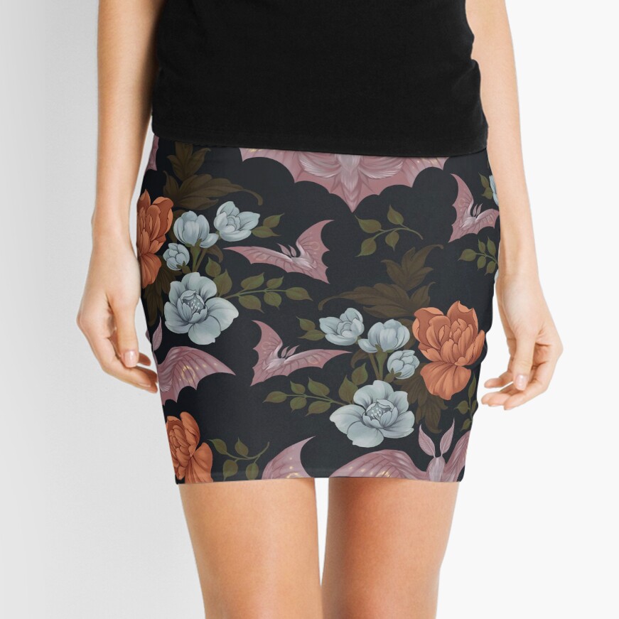 Botanical - moths and night flowers Mini Skirt