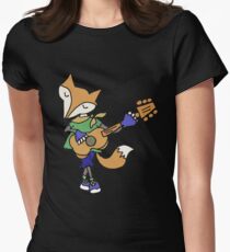 Funny Cool Foxy Red Fox Playing Guitar Women's Fitted T-Shirt