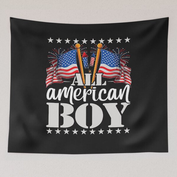 Item preview, All American Boy - USA America Flag & Firework 4th July T-Shirt designed and sold by margettekwbg.