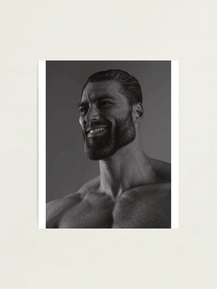 Grayscale image of gigachad meme