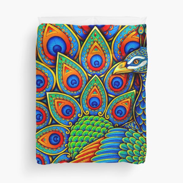 Colorful Paisley Peacock Rainbow Bird Duvet Cover