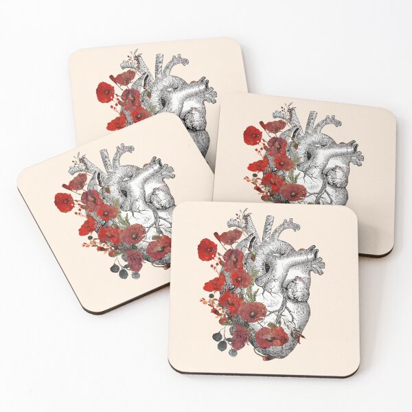 Item preview, Floral Human heart, vintage effect watercolor poppies plant lovers, Heart ,anatomical Human heart designed and sold by Collagedream.