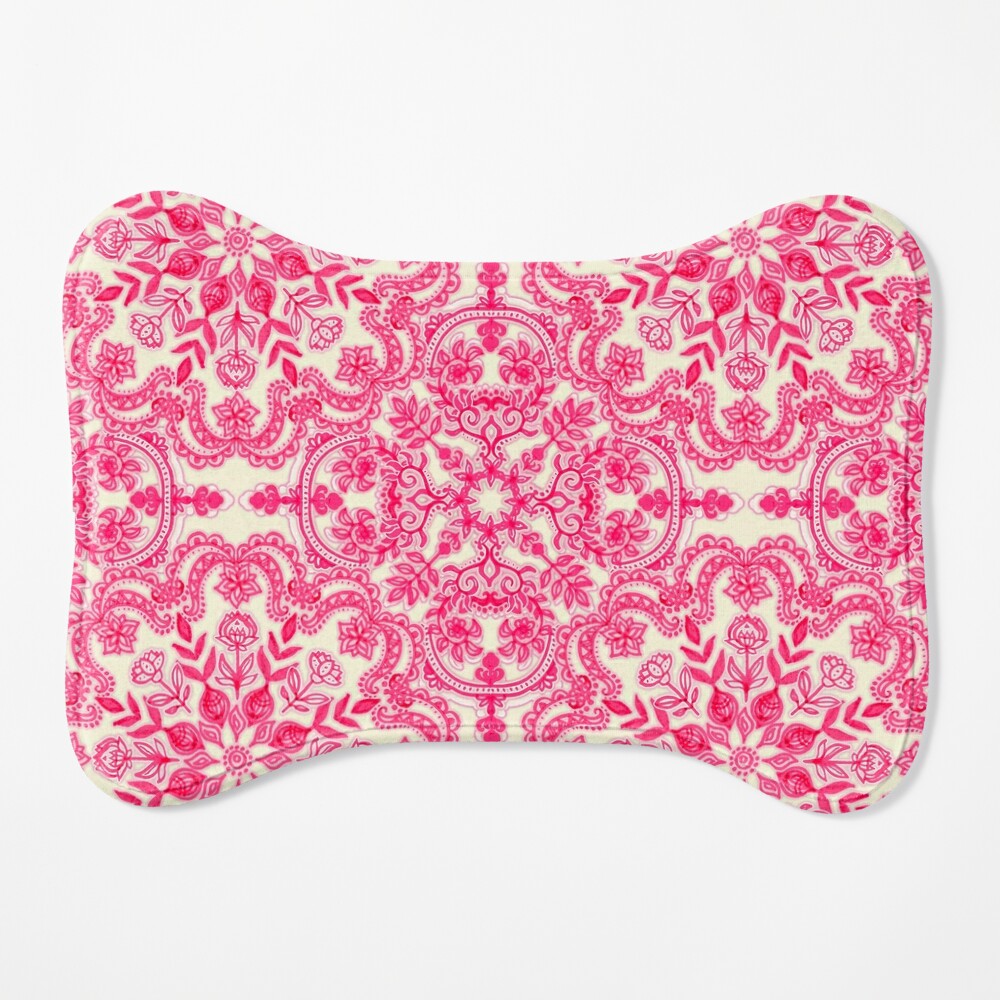 Hot Pink & Soft Cream Folk Art Pattern Throw Pillow