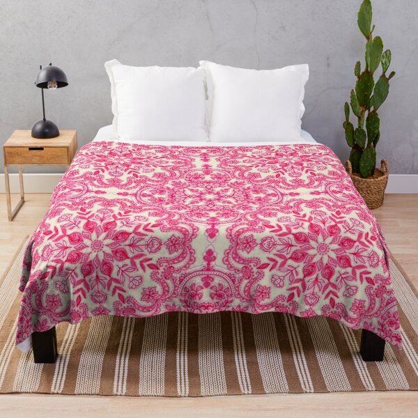 Hot Pink & Soft Cream Folk Art Pattern Throw Blanket