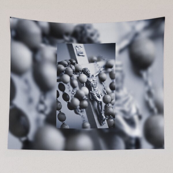 Item preview, Blue toned Jesus rosary made of beads designed and sold by Arletta Cwalina.