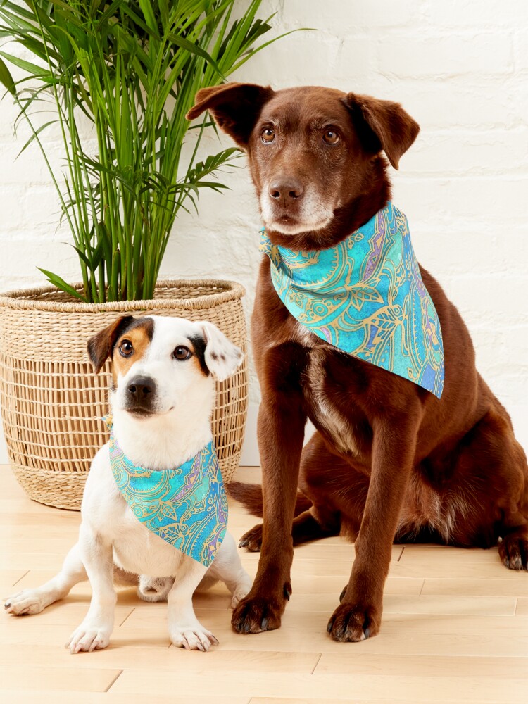 Alternate view of Sapphire & Jade Stained Glass Mandalas Pet Bandana