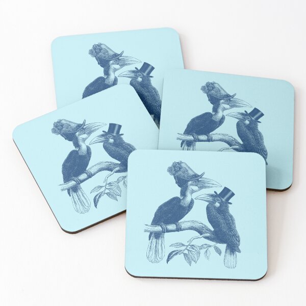 Item preview, Cute Hornbill Couple (all blue version) designed and sold by Madame Memento.