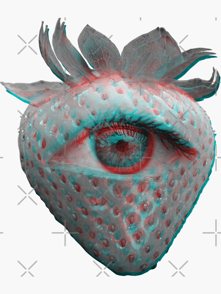 Weirdcore Aesthetics Dreamcore Glitch Eyed Strawberry Sticker By