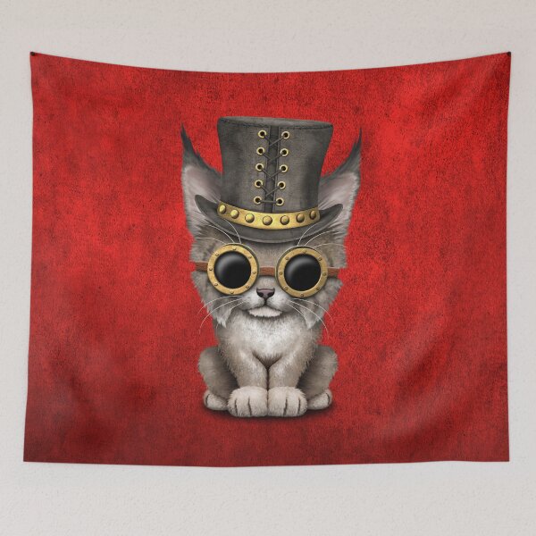 Item preview, Steampunk Baby Lynx Cub on Red designed and sold by JeffBartels.