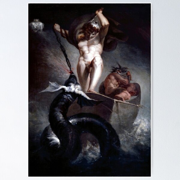 Item preview, Thor Battering the Midgard Serpent ,Tor and Jormundgandr, by Johann Heinrich Fussli ,Jormungand, the Viking sea serpent designed and sold by TeeARTHY.