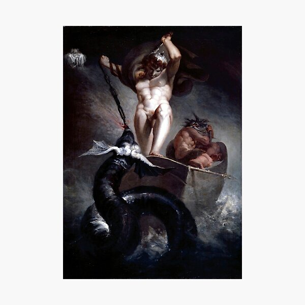 Item preview, Thor Battering the Midgard Serpent ,Tor and Jormundgandr, by Johann Heinrich Fussli ,Jormungand, the Viking sea serpent designed and sold by TeeARTHY.