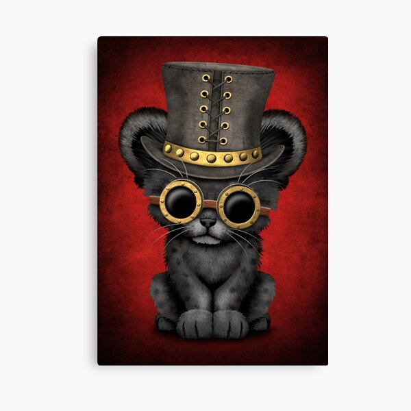 Aperçu de l'œuvre Steampunk Black Panther Cub sur le rouge créée et vendue par JeffBartels.