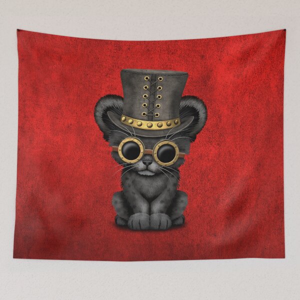 Item preview, Steampunk Black Panther Cub on Red designed and sold by JeffBartels.