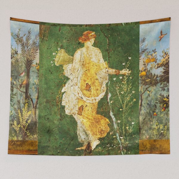 Aperçu de l'œuvre FLORE, POMPÉI, PEINTURES MURALES ROMAINES ANTIQUES Jardin de fleurs Oiseaux volants, coings et pommiers créée et vendue par BulganLumini.