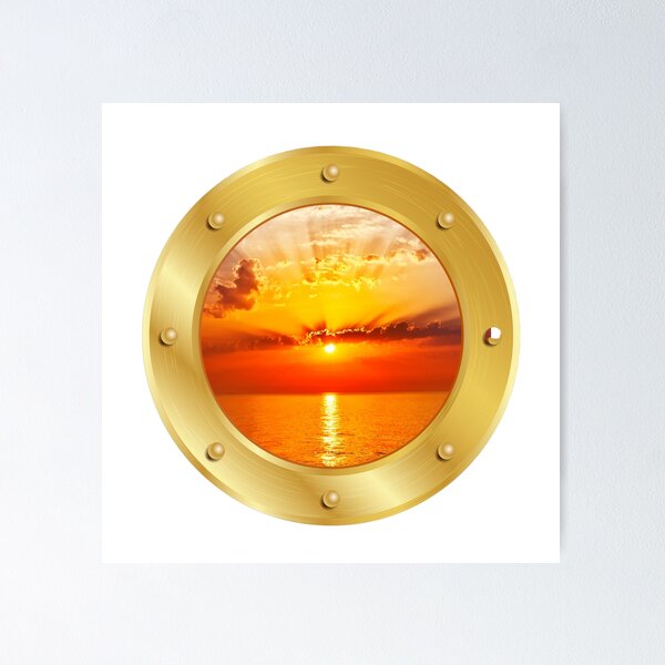 Aperçu de l'œuvre  Navire, hublot, coucher de soleil, océan. Le soleil couchant créée et vendue par 13thstreet.