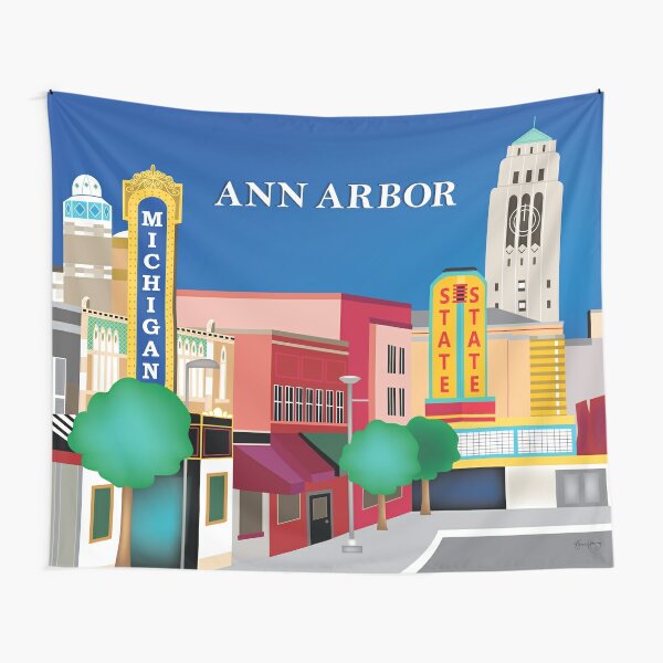 "Ann Arbor, Michigan - Skyline Illustration by Loose Petals" Tapestry for Sale by LoosePetals 