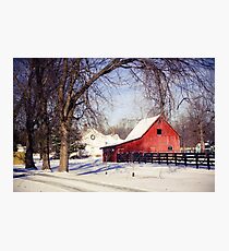 PRETTY RED BARN IN WINTER Photographic Print