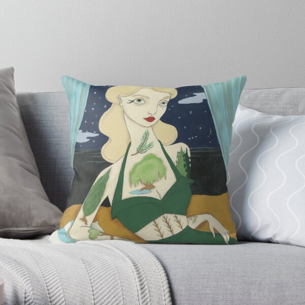 Tattooed Lady with Trees Throw Pillow