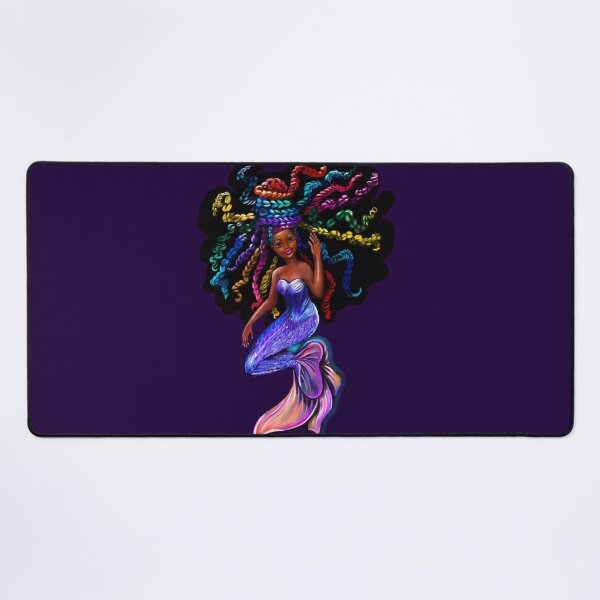 Item preview, African American mermaid with flowing rainbow braids , brown eyes curly Afro hair and caramel brown skin designed and sold by Artonmytee.