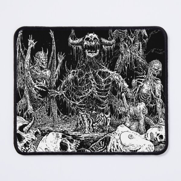 Aperçu de l'œuvre Death Evil Demon in Hell Skeleton Alive Inferno noir blanc créée et vendue par DRK7DSGN.