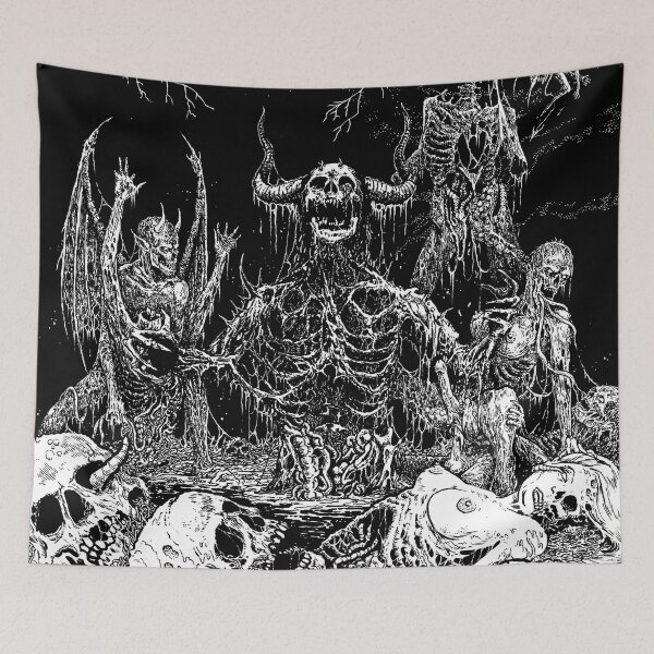 Item preview, Death Evil Demon in Hell Skeleton Alive Inferno black white designed and sold by DRK7DSGN.