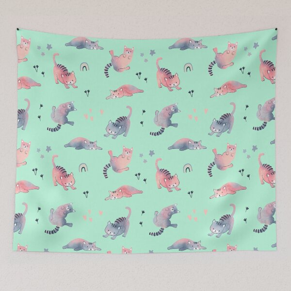 Item preview, Pattern Cute kitten playing kitten cat light green designed and sold by Lady Bruniere.