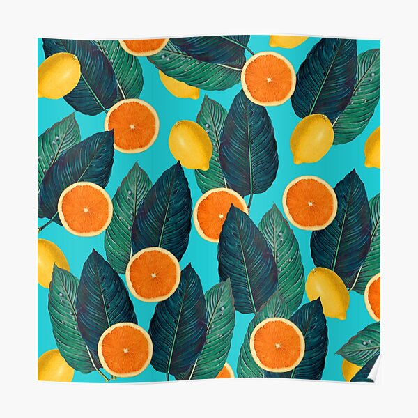 Lemons And Oranges On Teal Poster