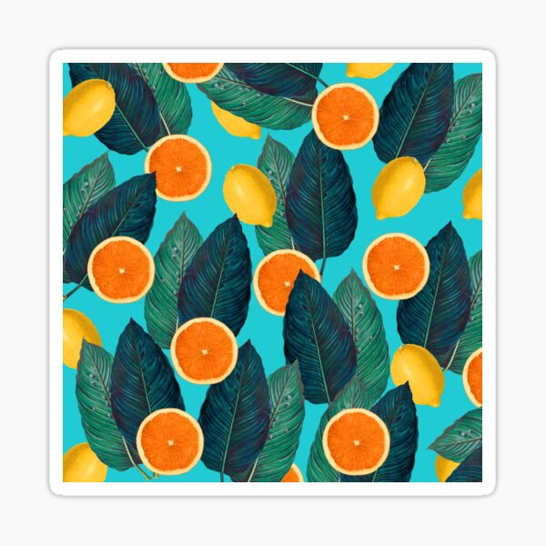 Lemons And Oranges On Teal Sticker
