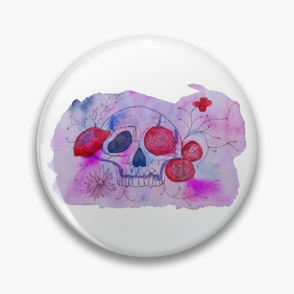 Artikelvorschau, Minimalistischer blauer Totenkopf im Doodle-Stil und rosa Rosen in Aquarell gemalt entworfen und verkauft von Chantellearts.
