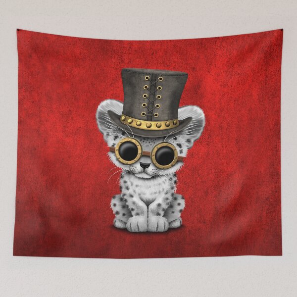 Item preview, Steampunk Snow Leopard Cub on Red designed and sold by JeffBartels.