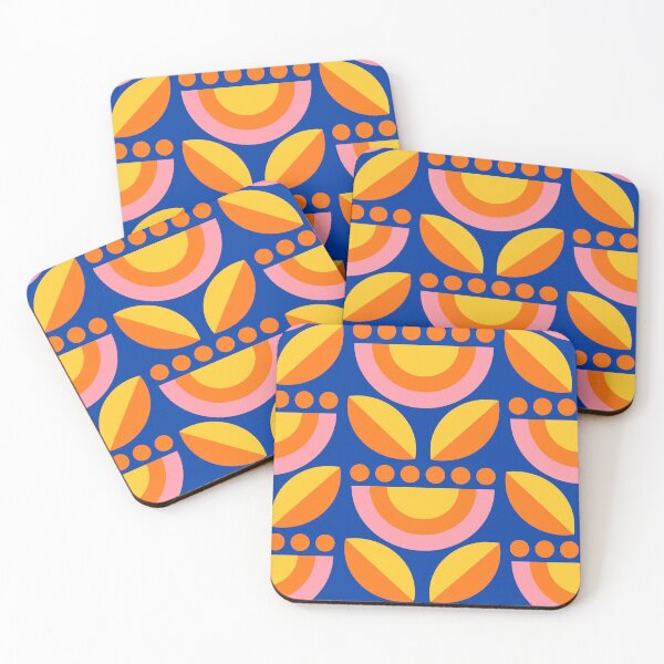Item preview, Minimalist Floral in Blue and Orange designed and sold by latheandquill.