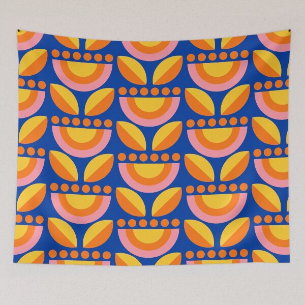 Item preview, Minimalist Floral in Blue and Orange designed and sold by latheandquill.