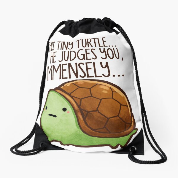 This turtle.. he judges you. Drawstring Bag