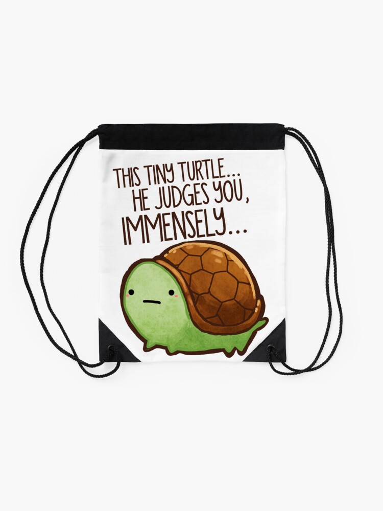 Alternate view of This turtle.. he judges you. Drawstring Bag