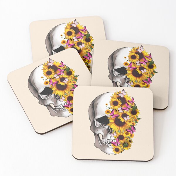 Item preview, sunflowers Skull human anatomy floral, skeleton watercolor,mask cool, funny,cute, designed and sold by Collagedream.