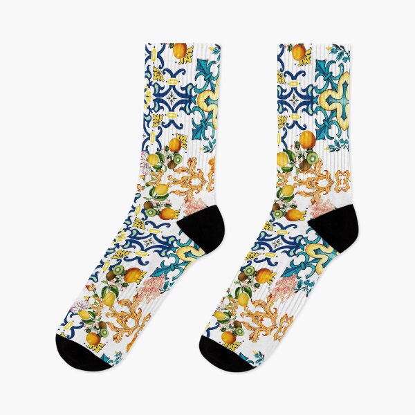 Item preview, Sicilian vintage blue tiles pattern with lemon and kiwi designed and sold by PG Illustration.
