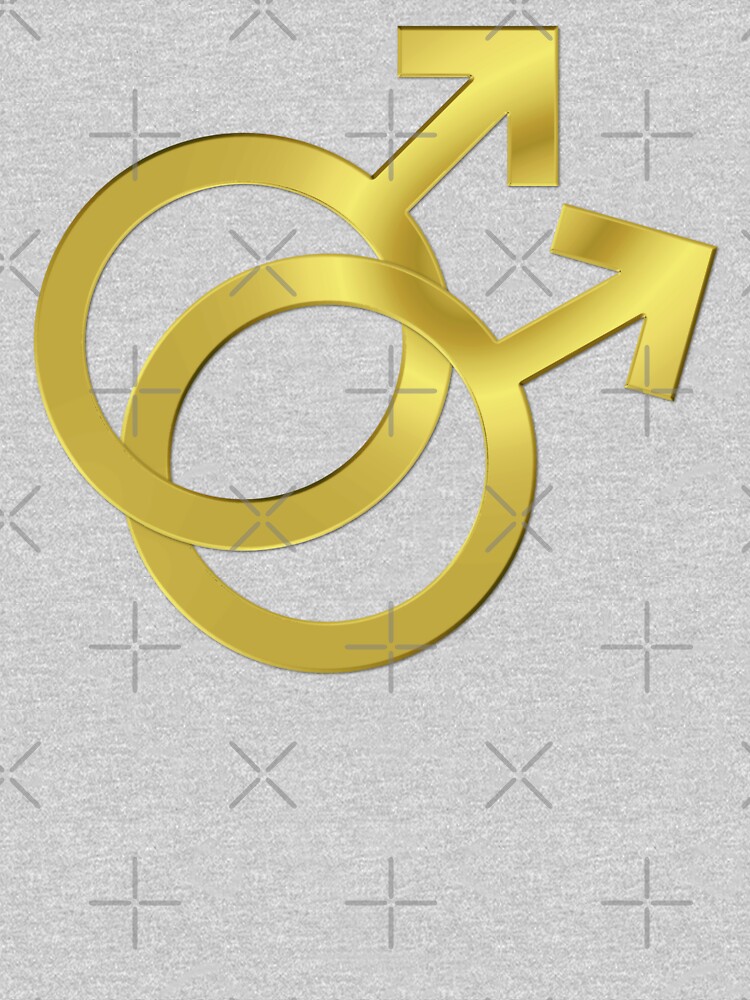 Two Interlocking Male Symbols (golden design - grey background) by Gay-Pride-Depot