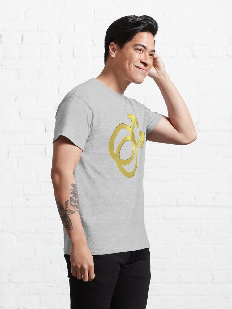 Alternate view of Two Interlocking Male Symbols (golden design - grey background) Classic T-Shirt