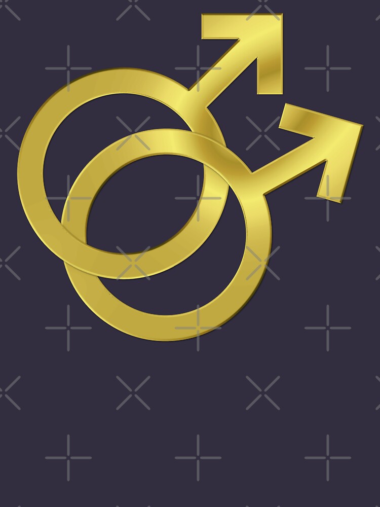 Two Interlocking Male Symbols (golden design - blue background) by Gay-Pride-Depot