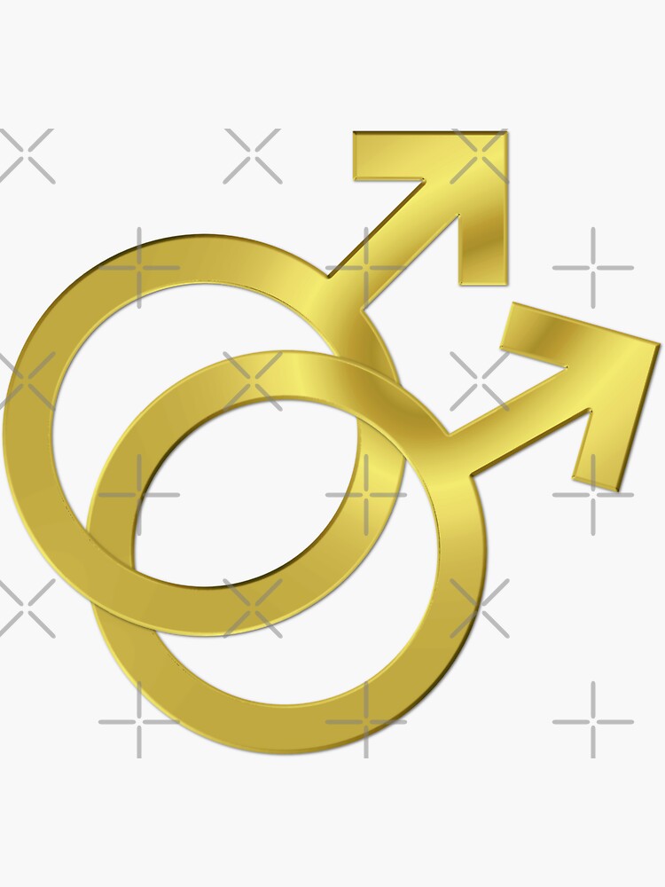Two Interlocking Male Symbols (golden design - blue background) by Gay-Pride-Depot