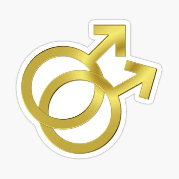 Two Interlocking Male Symbols (golden design - blue background) Sticker