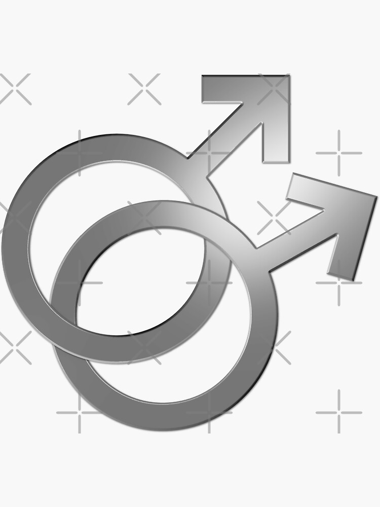 Two Interlocking Male Symbols (silver design - black background) by Gay-Pride-Depot