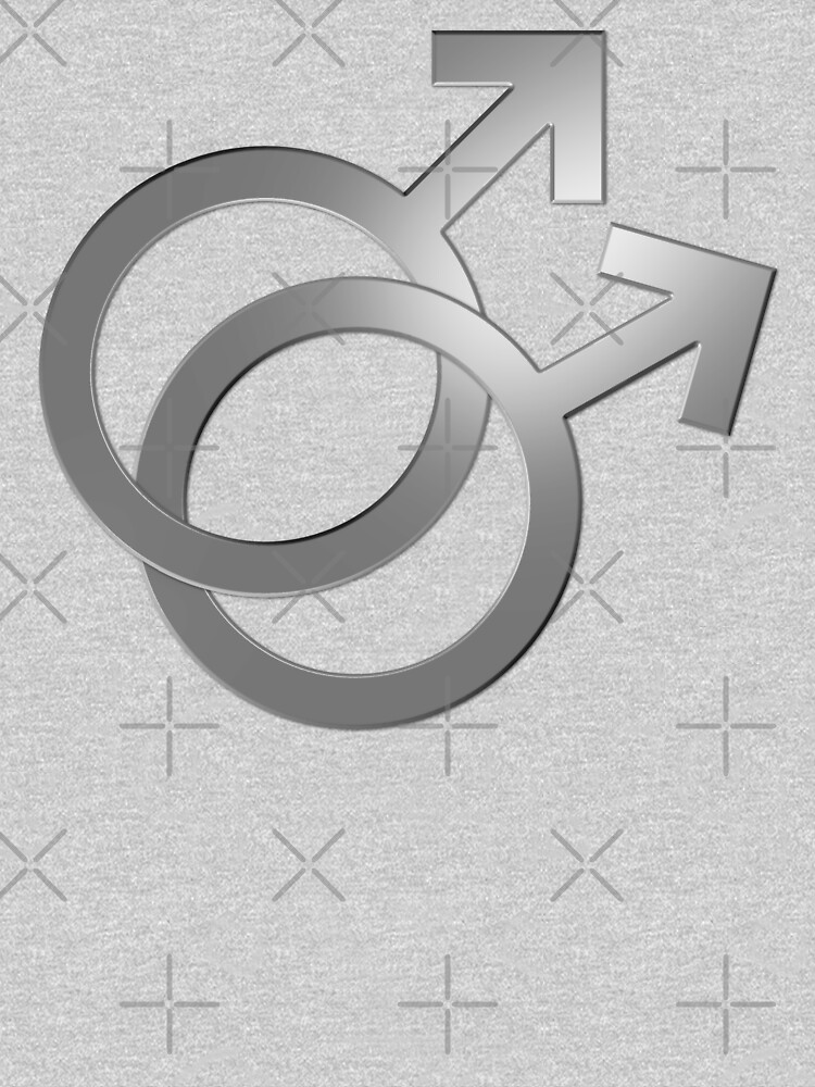 Two Interlocking Male Symbols (silver design - grey background) by Gay-Pride-Depot