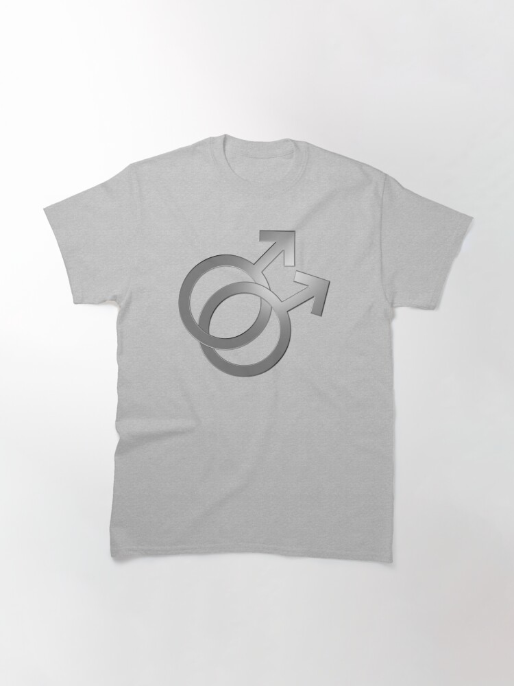 Alternate view of Two Interlocking Male Symbols (silver design - grey background) Classic T-Shirt