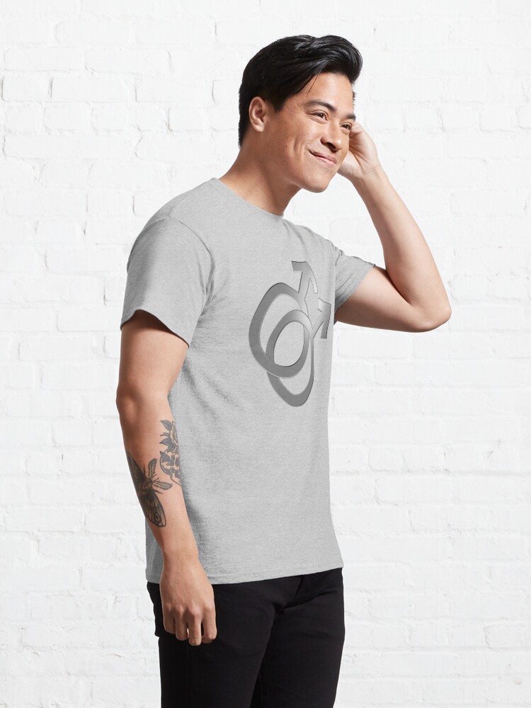 Alternate view of Two Interlocking Male Symbols (silver design - grey background) Classic T-Shirt