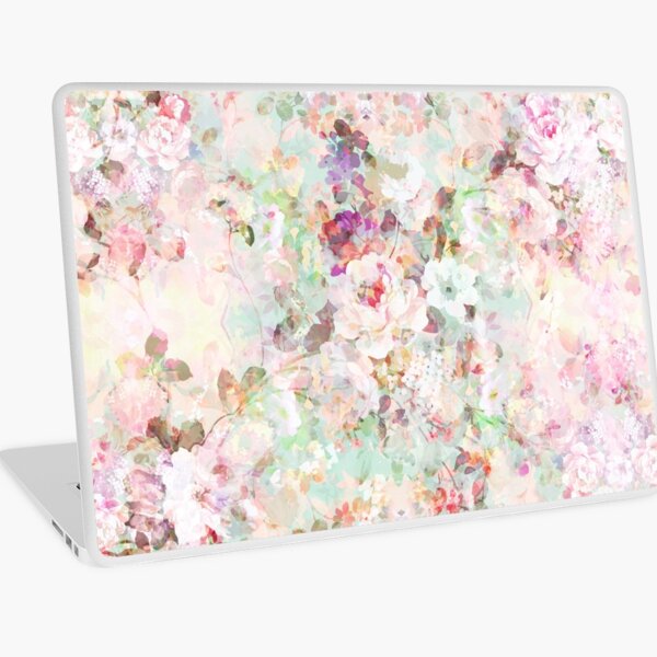 Pink watercolor vintage flowers pattern Laptop Skin