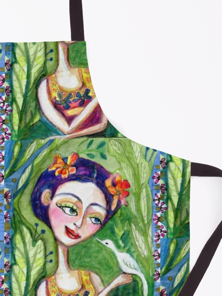 Alternate view of frida kahlo spring floral with bird Apron