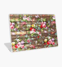 Blumen-rustikales braunes Holz der eleganten rosa Rosen Laptop Folie