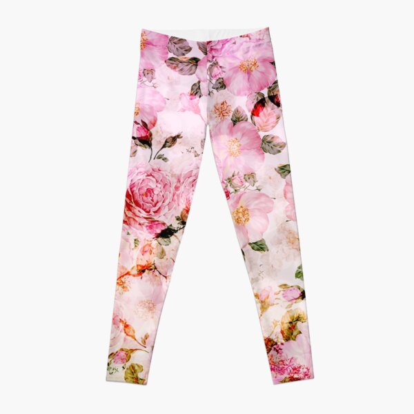 Chic girly pink watercolor vintage floral pattern Leggings