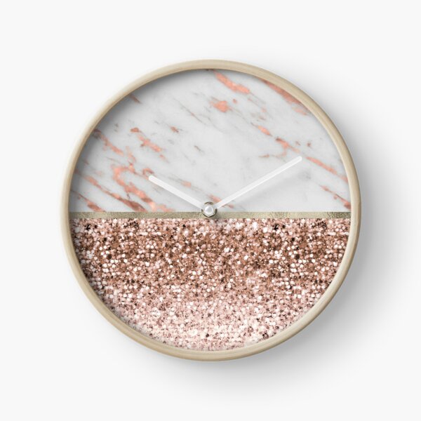 Warm chromatic - rose gold marble Clock